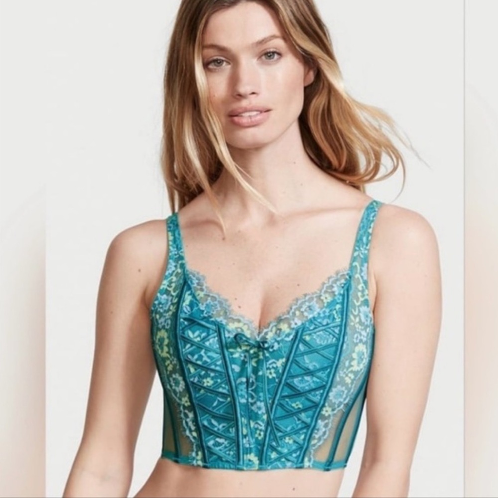NWT Victoria's Secret Corset Bustier Dream Angels Turquoise Unlined Lace-Up Top